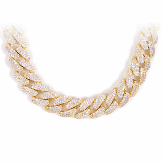 【K14イエローゴールド】【ラボダイヤモンド】Miami Cuban Link Chain Necklace