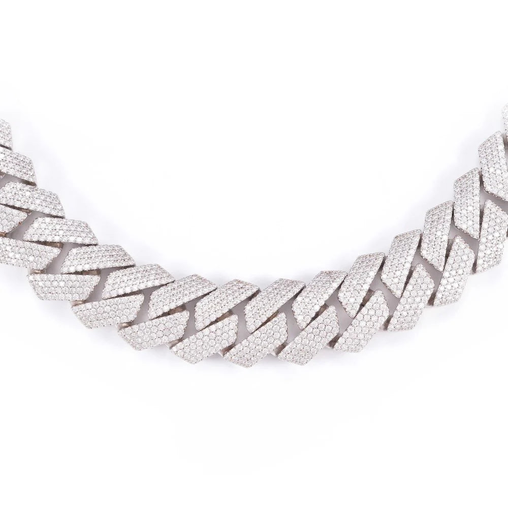 【K18ホワイトゴールド】【天然ダイヤモンド】プロングキューバンリンクネックレス