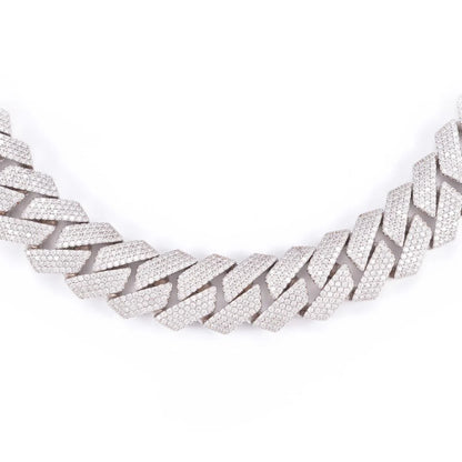 【K18ホワイトゴールド】【天然ダイヤモンド】プロングキューバンリンクネックレス